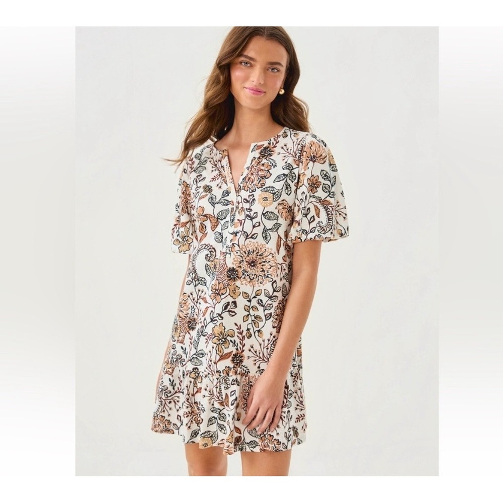 Lilly‎ Pulitzer Amesbury Floral Tiger Print Dress Coconut Take Meowt White Brown